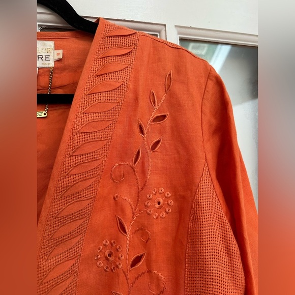 Lily & Taylor Couture 100% Linen Tangerine Orange Blazer Women’s Size 18 EUC! - Picture 2 of 14